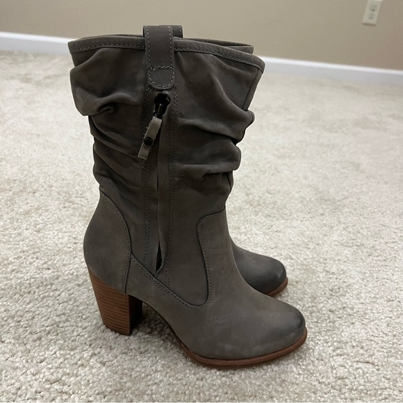 Ugg Australia Dayton Slouchy Gray Leather Mid Calf Heeled Boots Size 5 “NEW”, - Picture 3 of 16